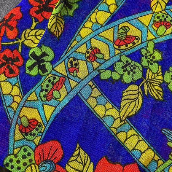 Vintage 70s Lanz Novelty Mushroom Butterfly Poppies Bee Sheer Blouse Tunic Shirt - Picture 11 of 13